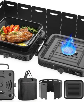 2 Burner Portable Camping Stove Propane, Folding Propane Stove for Camping, Camp Stove with 17,000 BTU,Two Adjustable Burners Gas Camping Stove with Carrying Bag for Outdoor Cooking,BBQ